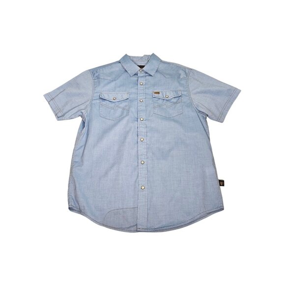 Howler Brothers Pearl Snap Short Sleeve Shirt Men's Small Chambray Blue Western - Picture 1 of 14